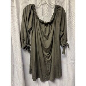 Vintage Peppermint USA Olive Green Boho Tunic Top Tie Sleeves Relaxed Fit Large